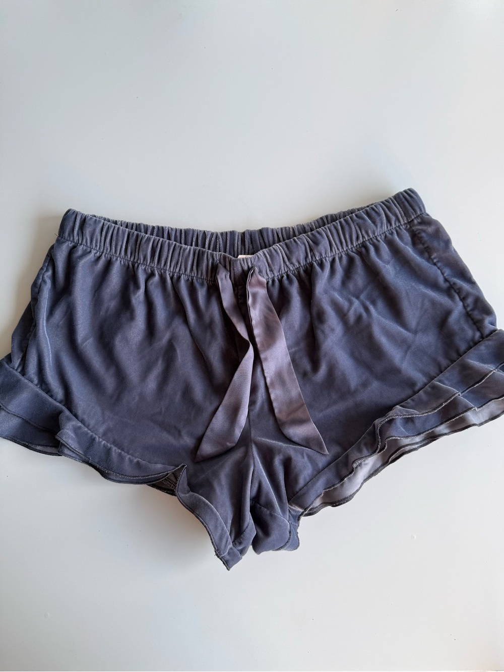 Victoria’s Secret Gray Velvet Ruffle Sleep Shorts Pajama Lounge M